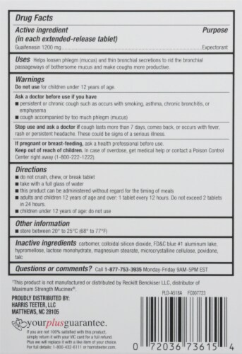Harris Teeter™ Mucus Relief 1200mg Expectorant Tablets Perspective: back