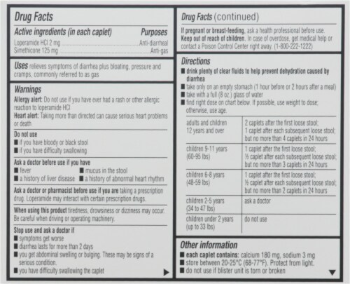 Harris Teeter™ Multi-Sympton Relief Anti Diarrheal/Anti Gas Lopermide Simthicon Tablets Perspective: back