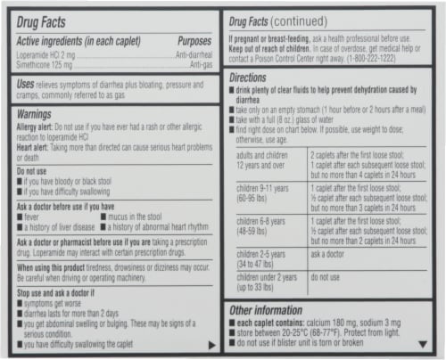 Harris Teeter™ Multi-Sympton Relief Anti Diarrheal/Anti Gas Lopermide Simthicon Tablets Perspective: back