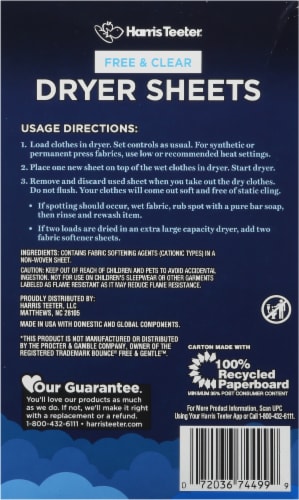 Harris Teeter® Free & Clear Dryer Sheets Perspective: back