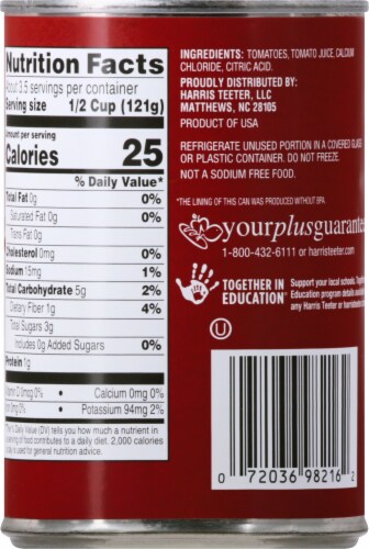 Harris Teeter™ No Salt Added Diced Tomatoes Perspective: back
