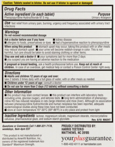 Harris Teeter® Maximum Strength Urinary Pain Relief Tablets Perspective: back