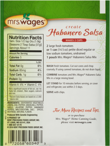 Mrs. Wages All Natural Habanero Salsa Hot Seasoning Mix Perspective: back
