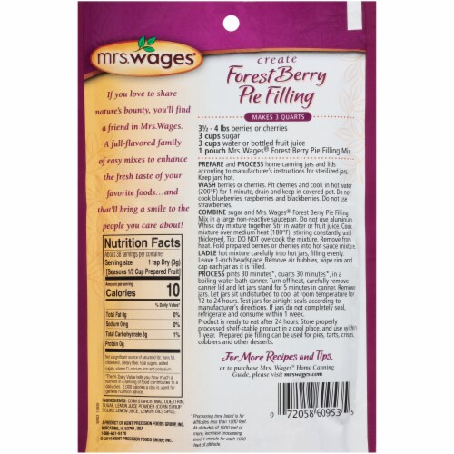 Mrs.Wages Frost Berry Pie Filling Seasoning Mix Perspective: back