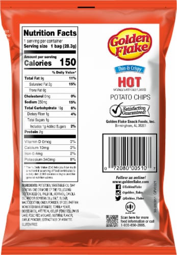 Golden Flake® Cajun Hot Potato Chips Perspective: back