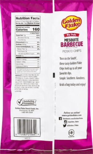 Golden Flake Dip Style Mesquite Barbecue Potato Chips Perspective: back