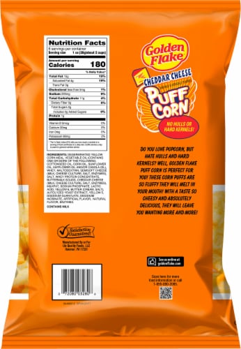 Golden Flake® Cheddar Cheese Flavored Puff Perspective: back