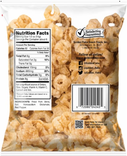 Golden Flake Curly Q's Fried Pork Skins Perspective: back