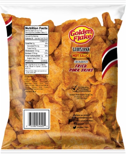 Golden Flake Louisiana Hot Sauce Fried Pork Skins Perspective: back