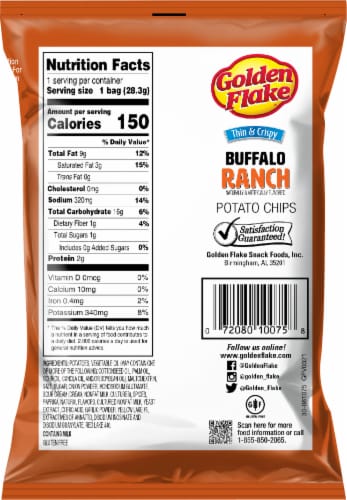 Golden Flake® Thin & Crispy Buffalo Ranch Potato Chips Perspective: back