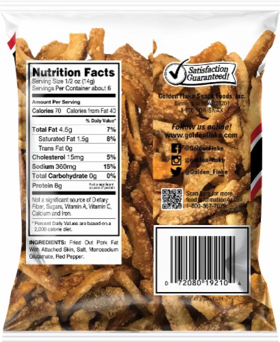 Golden Flake Red Pepper Pork Cracklin Strips Perspective: back
