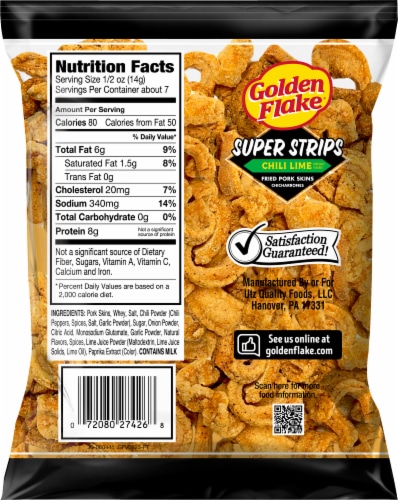 Golden Flake® Chili Lime Super Strips Fried Pork Skins Perspective: back
