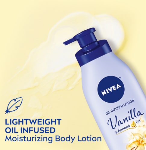 NIVEA Vanilla and Almond Oil Infused Body Lotion - Pump Bottle Perspective: back