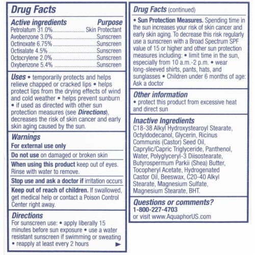 Aquaphor® Repairs & Protects Lip Protectant + Sunscreen SPF 30 Value Pack Perspective: back
