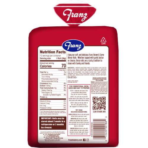 Franz® Brown 'N Serve Enriched Dinner Rolls Perspective: back