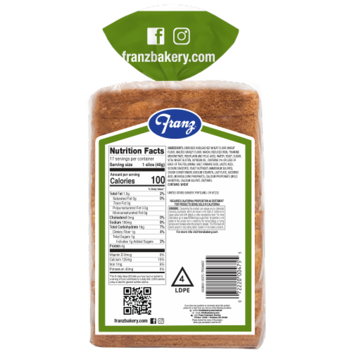 Franz® Humboldt Bay® Sourdough Bread Perspective: back