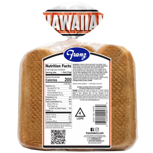 Franz® Hawaiian Premium Rolls Perspective: back