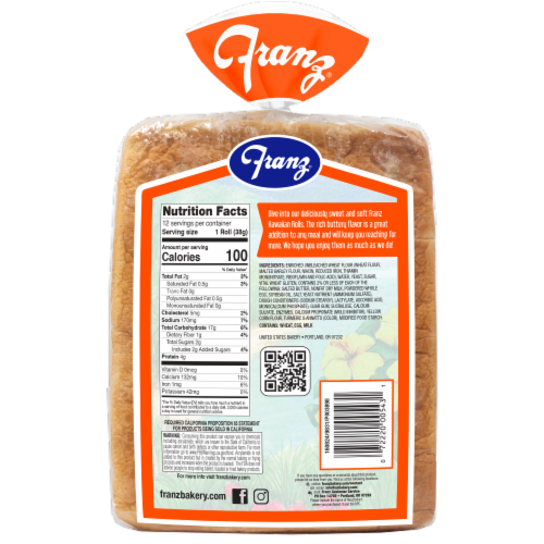 Franz Sweet Hawaiian Dinner Rolls Perspective: back