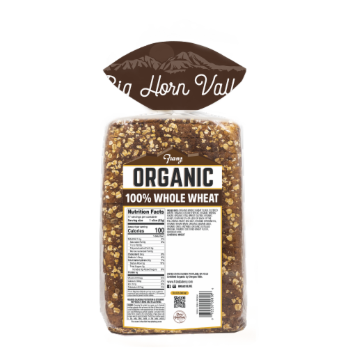 Franz® Organic Big Horn Valley 100% Whole Wheat Bread Perspective: back
