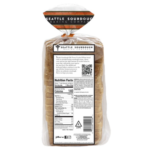 Seattle Sourdough Baking Co.® Old Town Cracked Wheat Sourdough Bread Perspective: back