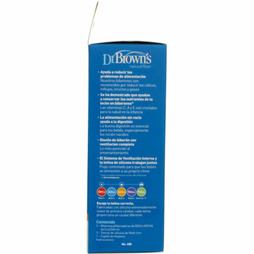 Dr. Brown's Natural Flow Wide-Neck Baby Bottle, 8 oz, 3 Ct Perspective: back