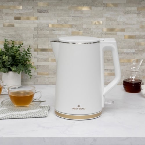 West Bend Timeless 1.5-Liter Electric Water Kettle - White/Gold Perspective: back