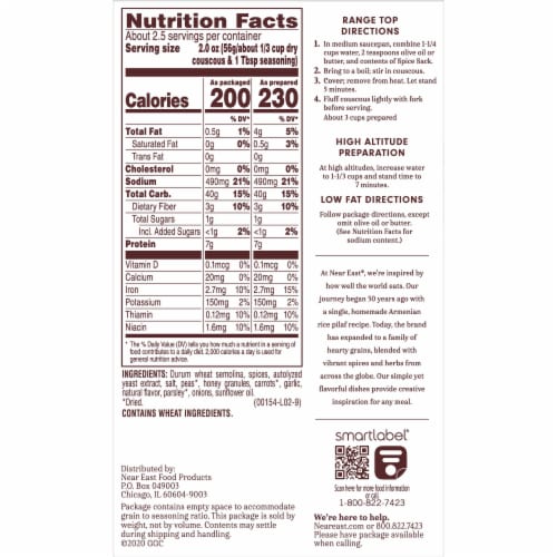Near East® Mediterranean Curry Couscous Mix Perspective: back