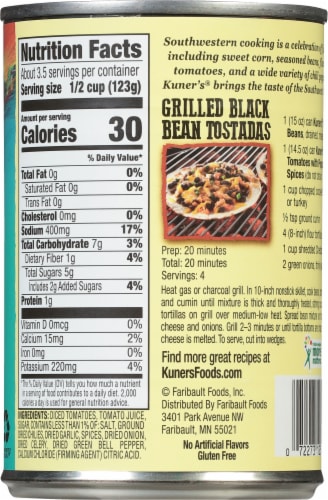 Kuner's Southwest Diced Tomatoes Peppers & Chili Spices Perspective: back