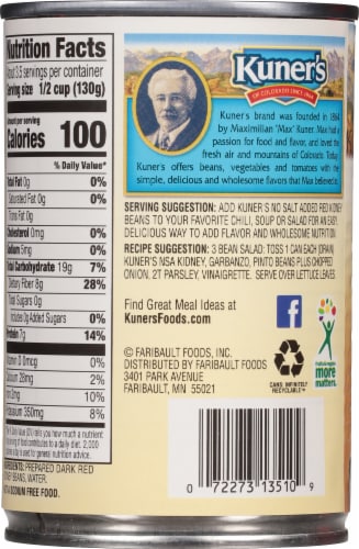 Kuner's® No Salt Added Dark Red Kidney Beans Perspective: back