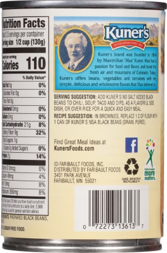 Kuner's® No Salt Added Black Beans Perspective: back