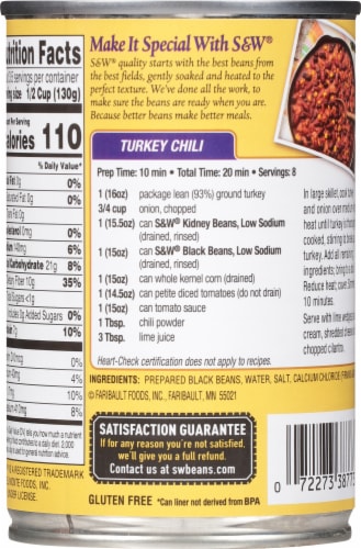 S&W® Low Sodium Black Beans Perspective: back