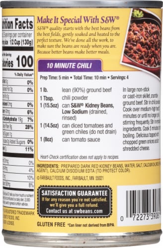 S&W® Low Sodium Premium Kidney Beans Perspective: back