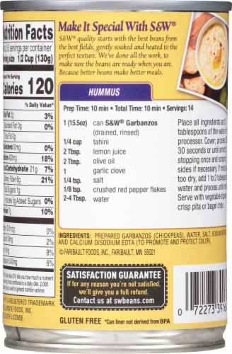 S&W® Premium Garbanzo Beans Perspective: back