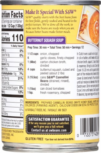 S&W Premium White Cannellini Kidney Beans - 15.5 Ounces Perspective: back