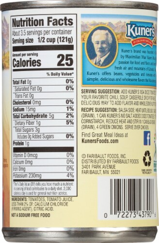 Kuner's® No Salt Added Diced Tomatoes Perspective: back