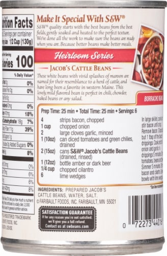 S&W Heirloom Jacob's Cattle Canned Beans - 15 Ounces Perspective: back