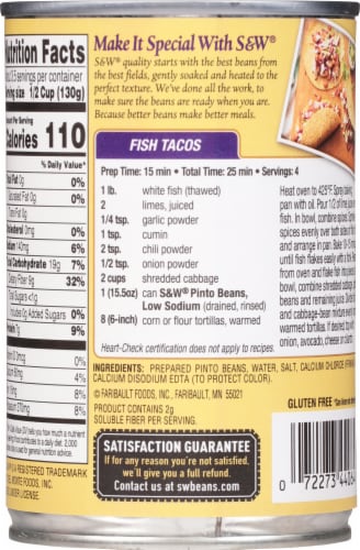 S&W® Reduced Sodium Premium Pinto Beans Perspective: back