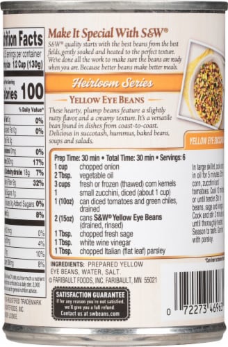 S&W Heirloom Yellow Eye Canned Beans Perspective: back