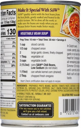 S&W® Low Sodium Pinto Chili Beans Perspective: back