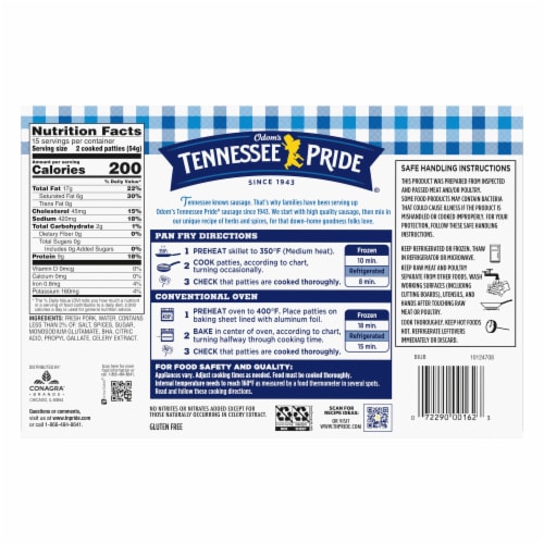 Odom's Tennessee Pride Mild Sausage Patties Perspective: back