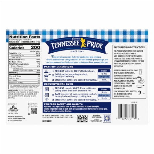 Odom's Tennessee Pride Mild Sausage Patties Perspective: back