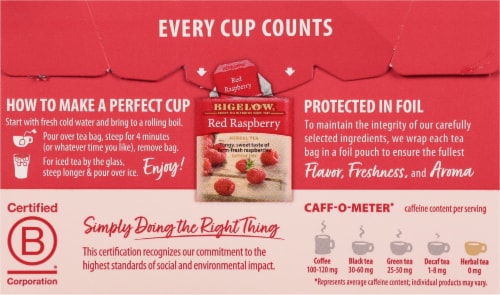 Bigelow Red Raspberry Herbal Tea Perspective: back