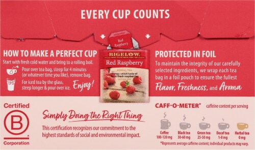 Bigelow Red Raspberry Herbal Tea Perspective: back