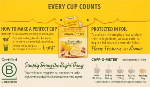 Bigelow® Lemon Ginger Plus Probiotics Herbal Tea Bags Perspective: back