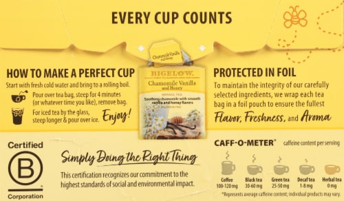 Bigelow Chamomile Vanilla and Honey Herbal Tea Perspective: back