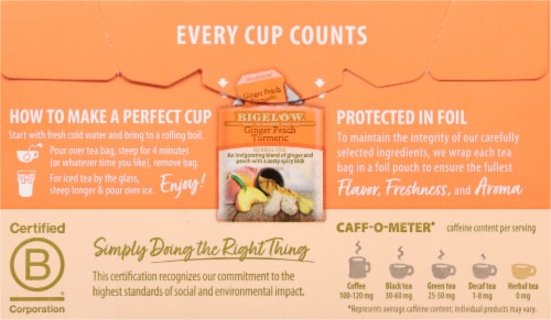 Bigelow® Ginger Peach Turmeric Herbal Tea Bags Perspective: back
