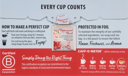 Bigelow® Peppermint Bark Caffeine Free Herbal Tea Bags Perspective: back