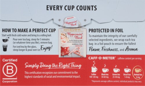 Bigelow® Peppermint Bark Caffeine Free Herbal Tea Bags Perspective: back