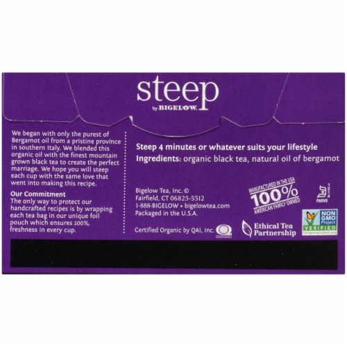 Bigelow Steep Organic Early Grey Black Tea Perspective: back