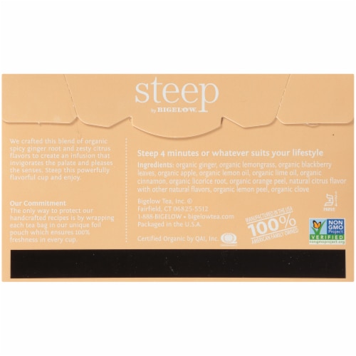 Bigelow Steep Organic Lemon Ginger Herbal Tea Perspective: back